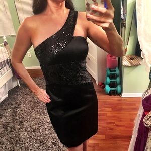 One Shouldered Black Sequined Dress